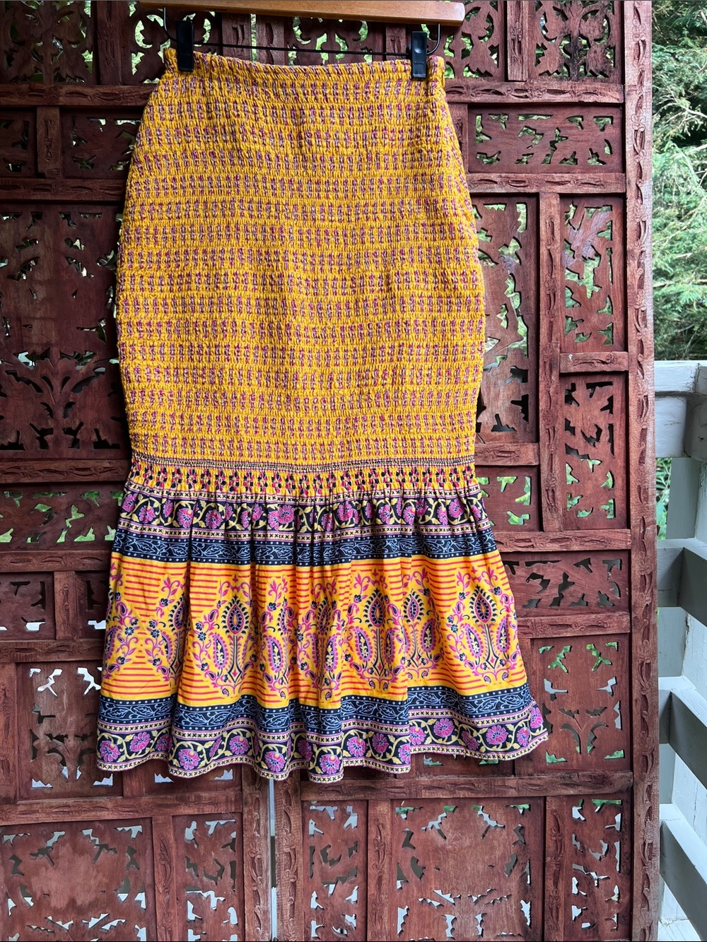 NWT J. Crew Yellow Boho Batik Stretch Peplum Cotton Skirt Size 6